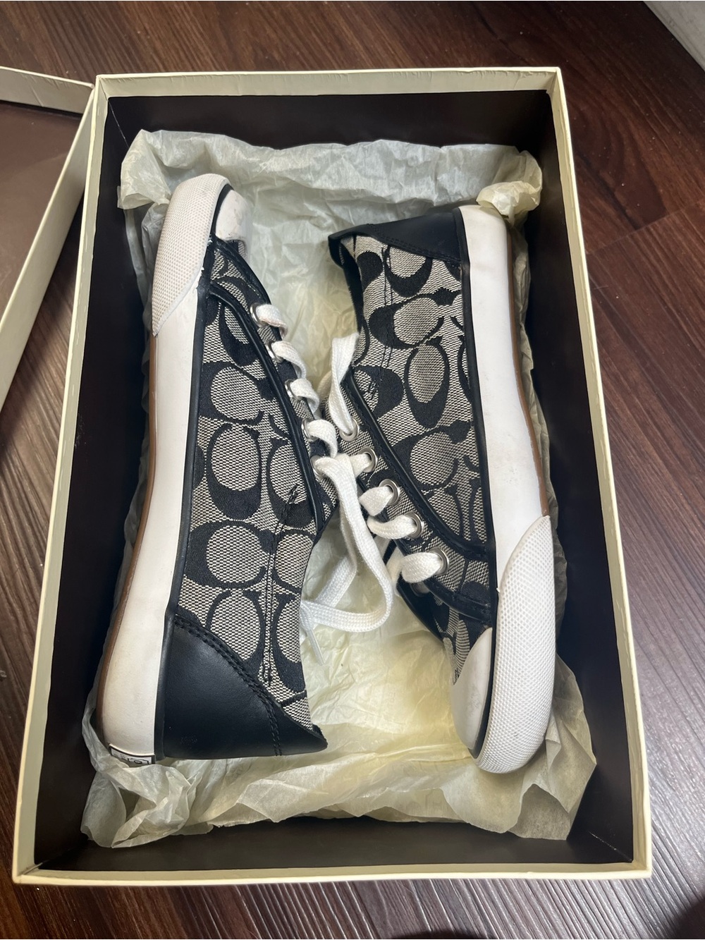 Coach Black and Ivory Monogram Low-Top Sneakers